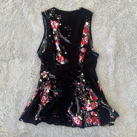 Free People Back  To Basics Floral Tunic Wrap Blouse Flowers Stars Print Size XS - Picture 6 of 7